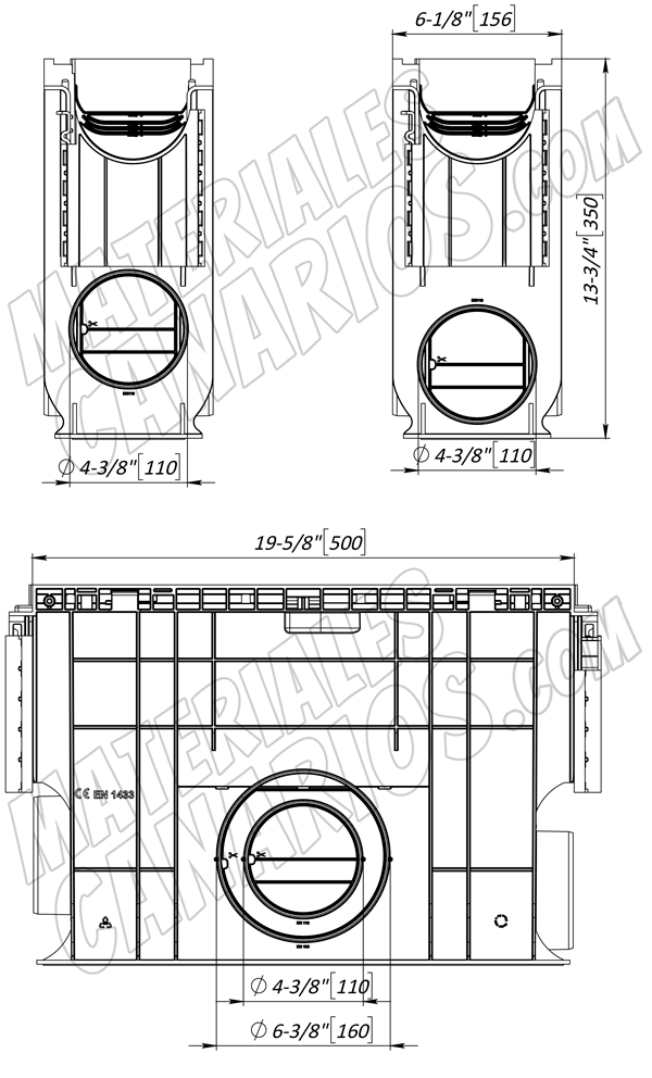 Arqueta hormigón polimero con arenero de 125x500 mm y cestillo zincado