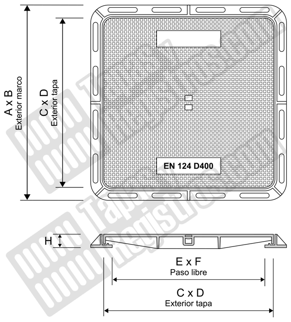 Tapa y marco para arqueta fabricada en fundición dúctil - Clase Tapa y marco para arqueta fabricada en fundición dúctil - Clase D-400